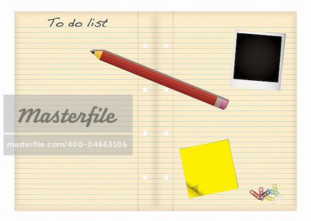 Grunge paper with to do list and pencil with stationery elements