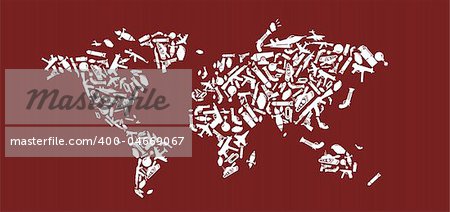 World deals in arms, white on red background