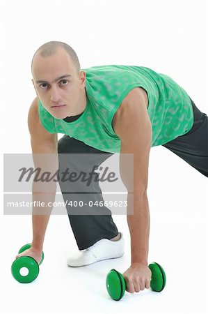 strong young man exercise fitness isolated on white