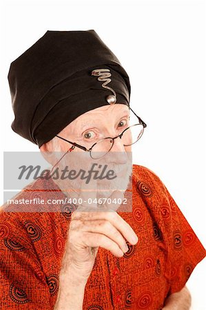 New age guru in orange shirt and black turban