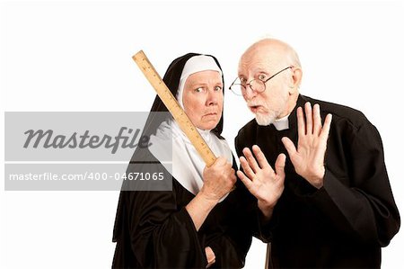 Funny priest admonishes mean nun not to use ruler as a weapon