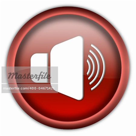 Loud speaker glossy button isolated over white background