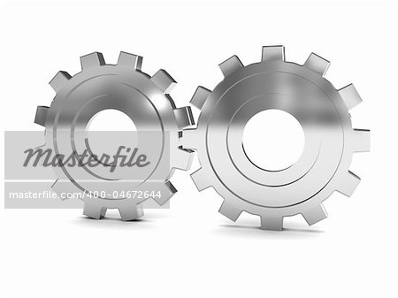 3d illustration of twho gear wheels over white background