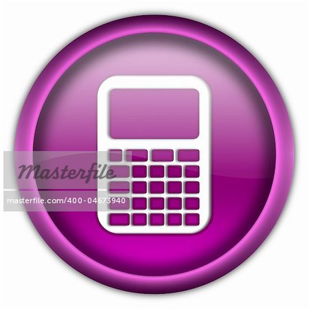 Glossy calculator icon button isolated over white background