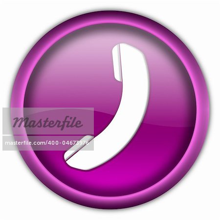 Glossy phone icon button isolated over white background