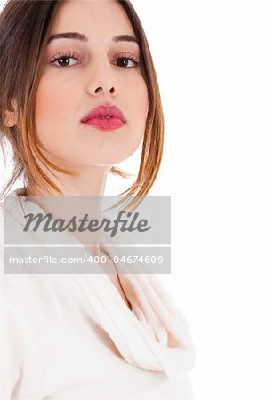 young beautiful model posing her head on isolated white backgruond