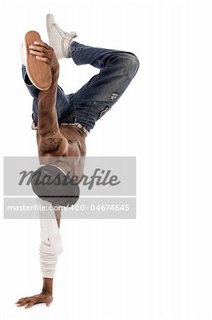 Steps in break-dance performed by the dancer in isolated white background