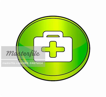 First aid kit button isolated on white background