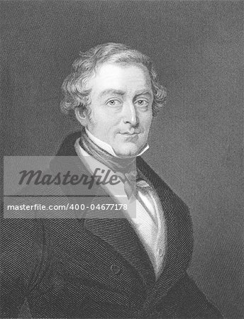 Robert Peel (1788-1850) on engraving from the 1800s. Conservative Prime Minister of Great Britain during 1834-1835 & 1841-1846. Engraved by W.Holl from a picture by T.Lawrence and published in London by W.Mackenzie.
