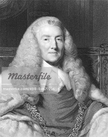 William Murray, 1st Earl of Mansfield (1705-1793) on engraving from the 1800s. British barrister, politician and judge noted for his reform of English law. Engraved by W.Holl from a picture by J.Reynolds and published in London by Charles Knight, Ludgate Street.