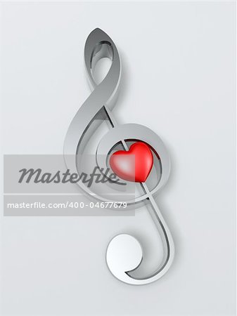 music symbol and heart isolated on white background