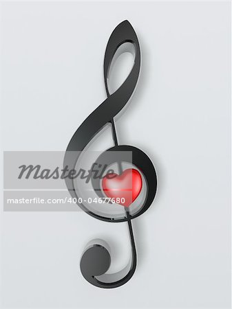 music symbol and heart isolated on white background