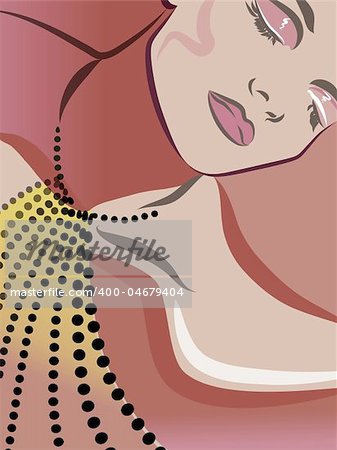 illustration drawin of a woman with a long beaded necklace