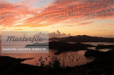 Sunset over famous English harbour, Antgiua in the Caribbean from a hill