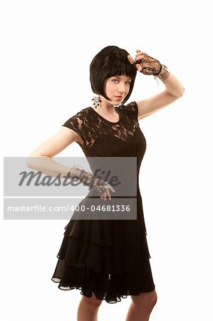 Retro woman with black hair and Parisian 1950s dress