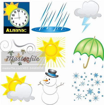 Vector Illustration of 9 Weather Icons. Very Easy to edit.
