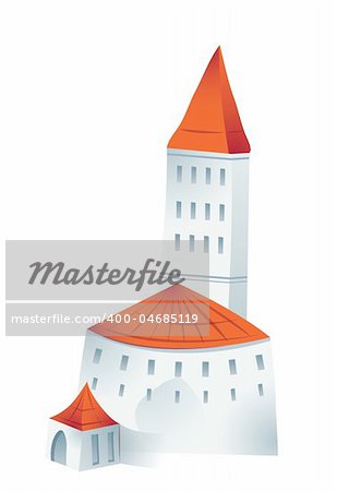 Castle with red roof isolate on a white background