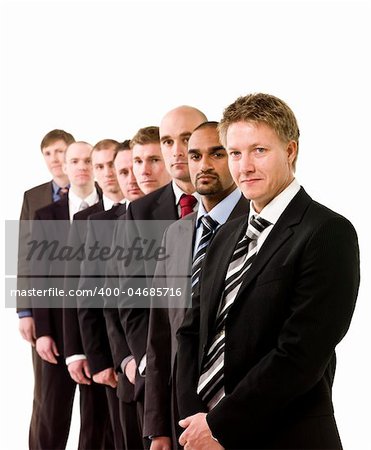 Business men in a row isolated on a  white background
