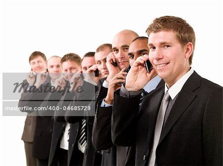 Group of business men on the phone isolated on white background