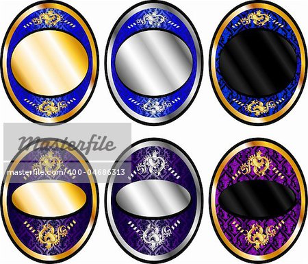 Vector Illustration of six oval templates, seals or wine labels.