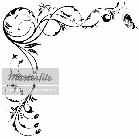 Floral border with butterfly, element for design, vector illustration