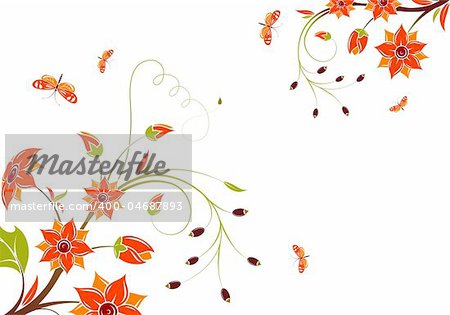 Flower Background with Butterfly, element for design, vector illustration