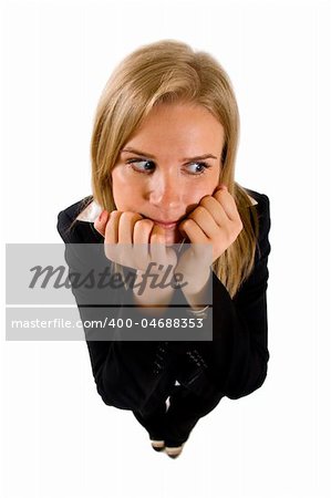 wide angle picture of an attractive businesswoman being worried