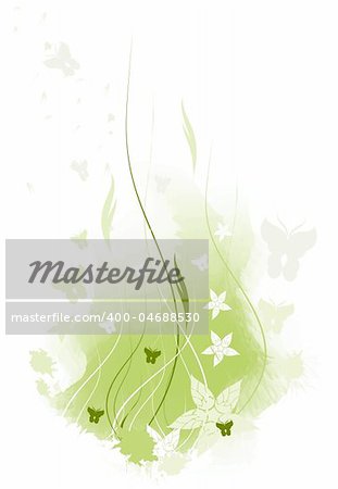Grunge vector green and white floral background