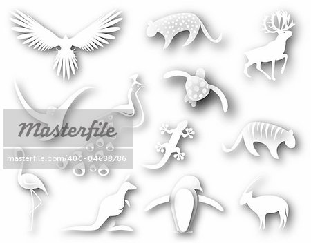 Collection of cutout designs of animal shapes