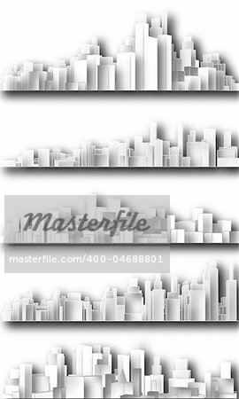 Set of simple cutout 3-dimensional city skylines