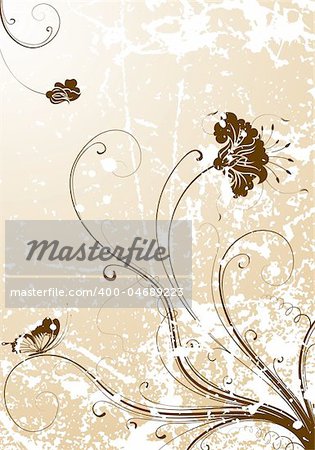 Grunge flower background with butterfly, element for design, vector illustration