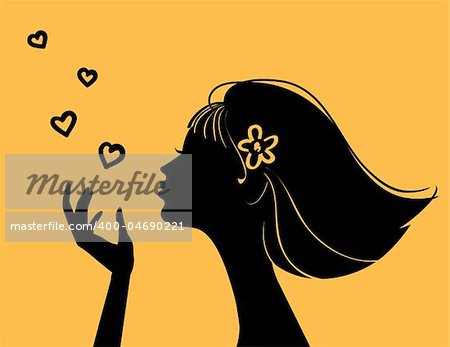 Beautiful woman silhouette with heart