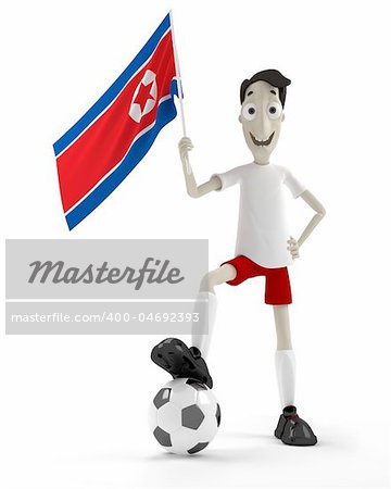 Smiling cartoon style soccer player with ball and North Korea flag