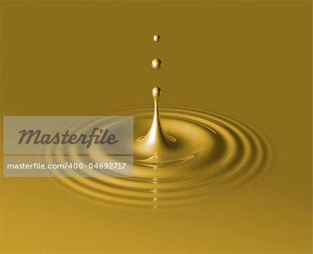 drop of liquid gold splashing and making ripple. 3D illustration