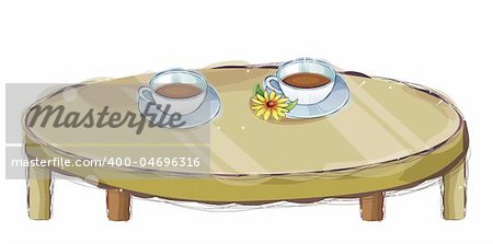 coffee cup with yellow daisy  flower on a table