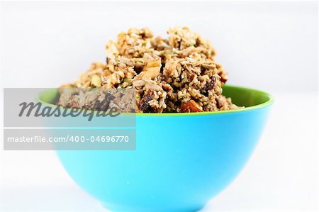 Homemade granola in cereal bowl