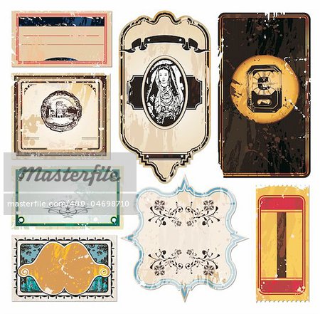 Vintage Labels Collection - 8 design elements with original antique style -Set 2
