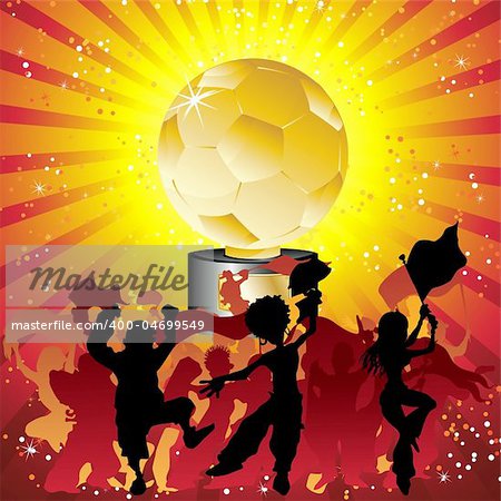 Soccer crowd silhouette with golden trophy. Editable Vector Illustration