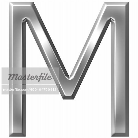 3d silver letter M isolated in white