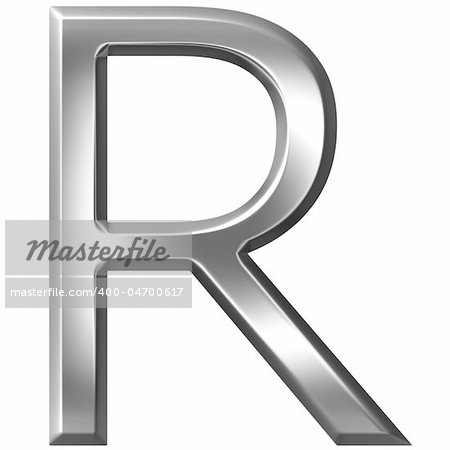 3d silver letter R isolated in white