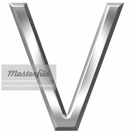 3d silver letter V isolated in white