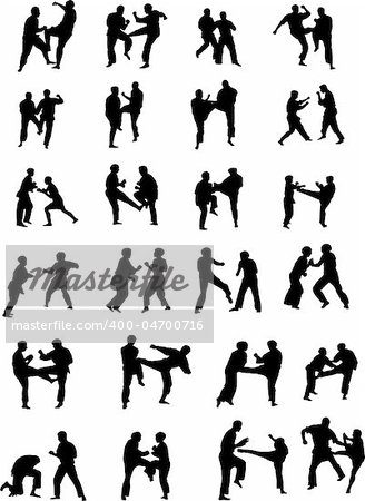 Vector Silhouette Images of Martial Art Fighters