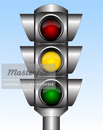 Illustration of the urban traffic light with yellow light