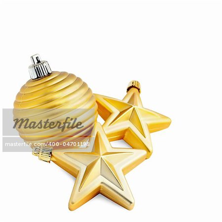 Christmas ball and stars  with clipping path