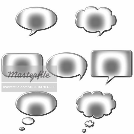 3d silver speech and thought bubbles isolated in white