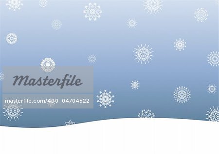 Illustration of snowflakes falling onto a snow covered ground