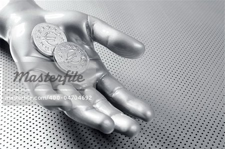 futuristic euro business coin in silver hand aluminum background