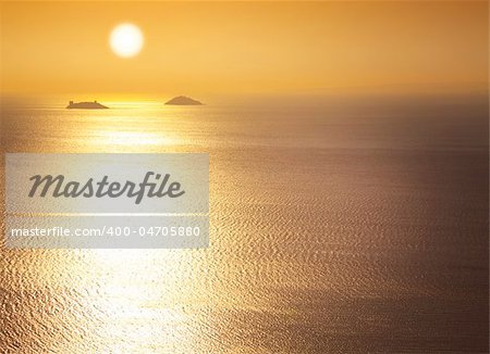Marmara Sea / sunrise / silhouettes of the islands / space for your text