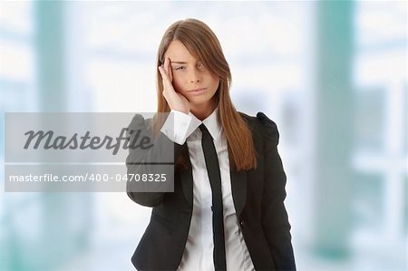 Young business woman with headache, isolated