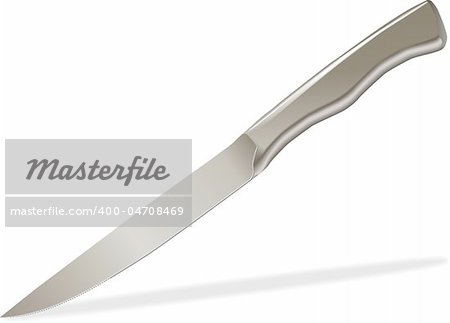 Vector kitchen steak knife with stainless handle.  Items in this illustration are in a separate layers. Used gradients and blends.